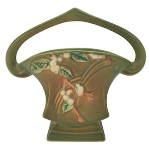 Roseville Aardewerk 1BK-7 Snowberry Green Basket 1947