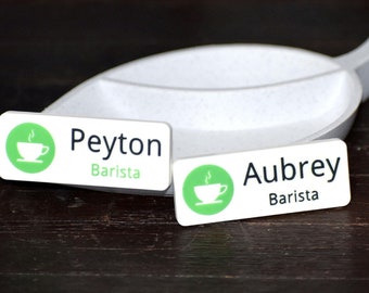 Personalized Coffee Shop Employee Badges with Custom Job Titles & Colors | 3D Printed