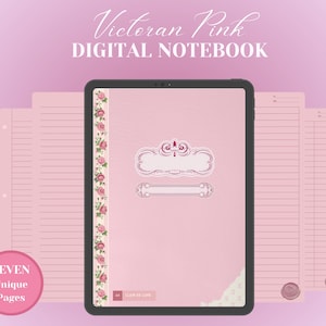 Victorian Pink Digital Notebook for Goodnotes, Notability, Student Notebook, Digital Notebooks, Digital Notes Templates, Journal