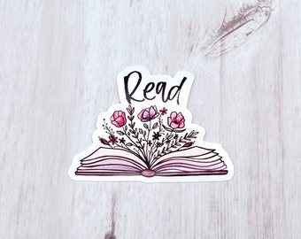 Adesivo de leitura de livros: decalque à prova d'água de livros e flores