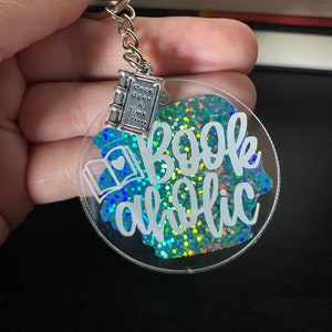 Bookaholic Acrylic Keychain | Keychains for Readers | Bookish Keychain | Turquoise Book Keychain | Book-Themed Keychain | Reading Keychain