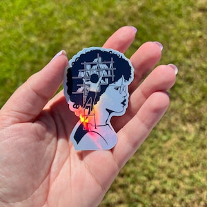 Reading On My Mind Holographic Sticker | Reading Woman Sticker | Well Read Women | POC Readers | Curly Haired Reader | Waterproof Sticker