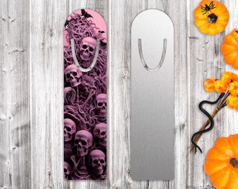 Pink Halloween Bookmark | Skull Bookmark | Metal Bookmark | Gift for Reader | Bookworm Gift | Aluminum Bookmark | Cute Bookmark | Pink Skull