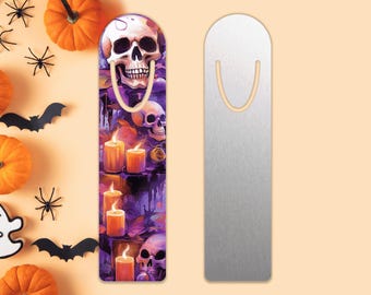 Aluminiowa zakładka do książki „Czaszka i róże” na Halloween | Upiorny prezent dla czytelnika