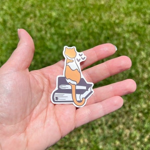 Orange Cat on Books Sticker | Book Lover Sticker | Bookish Sticker | Cat Lover | Cats and Books | Reader Sticker | Waterproof Decal