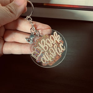 Bookaholic Acrylic Keychain | Keychains for Readers | Bookish Keychain | Rose-Gold Book Keychain | Book-Themed Keychain | Reading Keychain