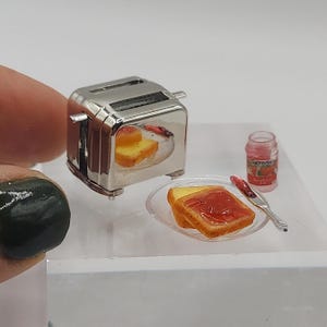 Dollhouse Miniature 1:12 Scale Silver Toaster With Toast and Jar of Jelly Preserves Jam