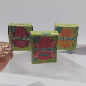 Dollhouse Miniatures 1:12 Scale Box Fruit Juice Popsicles Grape Orange Strawberry