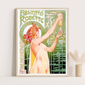 Absinth Robette Vintage Werbeplakat, Vintage Küchendekor, extragroße Wandkunst, bis zu 18x24 Zoll Druck.