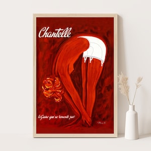 Chantelle Vintage Werbeplakat von Villemot | Minimalistische Wandkunst | Vintage Schlafzimmer Dekor | Extra Große Wandkunst | Bis zu 24x36 druck.