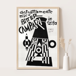 Bitterer Campari | Zerstreut setze er sich einen bitteren Campari auf den Kopf Vintage Werbung | Vintage Küchen Dekor | Extragroße Wandkunst.
