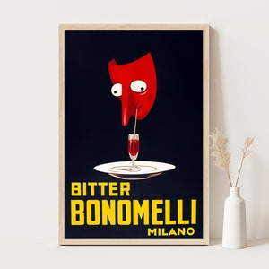 Bitter Bonomelli Milano Vintage Werbeplakat, Vintage Küchendekor, extragroße Wandkunst, bis zu 24x36 Druck.