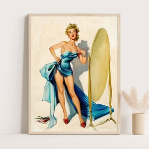 Pin Up Girls Vintage Poster from 1950s | Coquette Room Decor | Sexy Retro Wall Art & Bathroom Decor