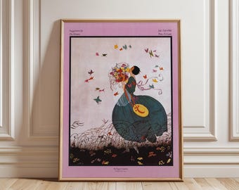 Vogue Cover Bouquet of Flowers Print: 1916 Fashion Illustration by George Wolfe Plank