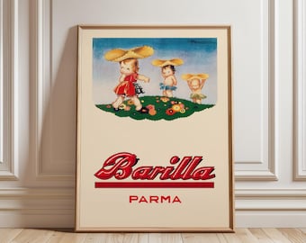 Vintage Barilla Poster: Baskets of Goodness, 1930s Italian Advertising Art Print by Adolfo Busi