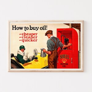 Muschel Motoröl Poster | Vintage Muschel Werbeplakat | Vintage Wohnzimmer Dekor | Große Wandkunst | Bis zu 24x36 druck.
