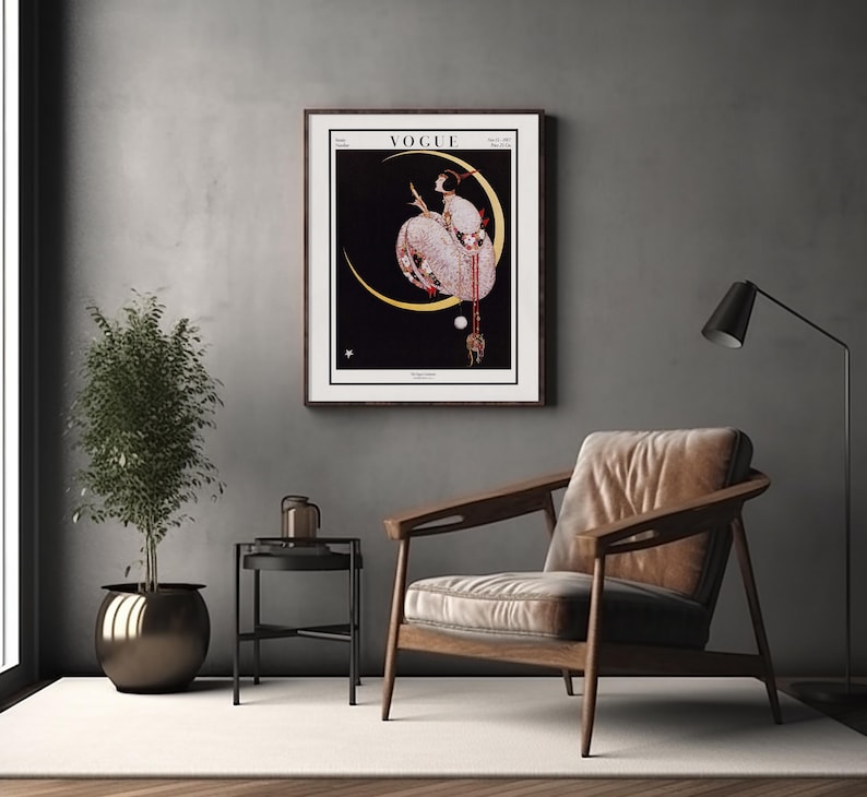 Vogue Cover Print: 1917 Art Deco Moonlit Fashion Illustration by George Wolfe Plank image 12