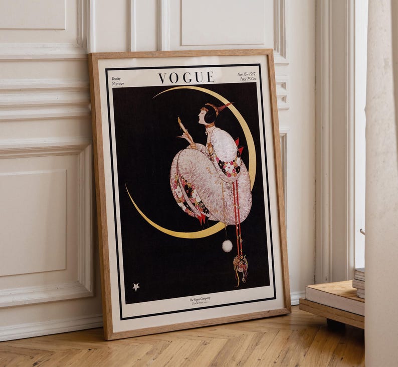 Vogue Cover Print: 1917 Art Deco Moonlit Fashion Illustration by George Wolfe Plank image 4