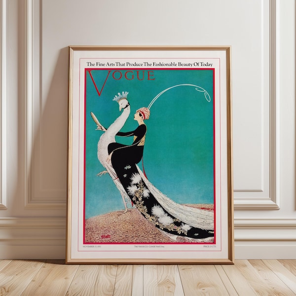 Vogue 1913 Art Nouveau Cover: Woman on Peacock Fashion Illustration