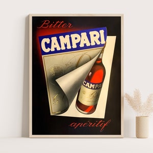 Bitterer Campari Aperitif Plakat aus den 1950er Jahren | Vintage Campari Werbeplakat | Vintage Küchen Dekor | Vintage italienischer Kunstdruck.
