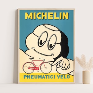 Michelin Poster, Vintage Bicycle Ad, 1950s Print, Bibendum, The Michelin Man, Cycling Wall Art