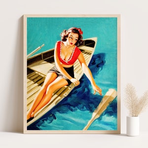 Pin Up Girls Vintage Poster from 1950s | Coquette Room Decor | Sexy Retro Poster & Bathroom Print