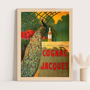 Duży plakat retro Cognac Jacquet Cocktail - modna sztuka ścienna w stylu vintage do wystroju kuchni i baru