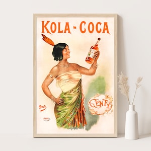 Cartel publicitario vintage de licor Kola Coca, decoración de cocina vintage, arte de pared extra grande, impresión de hasta 24 x 36.