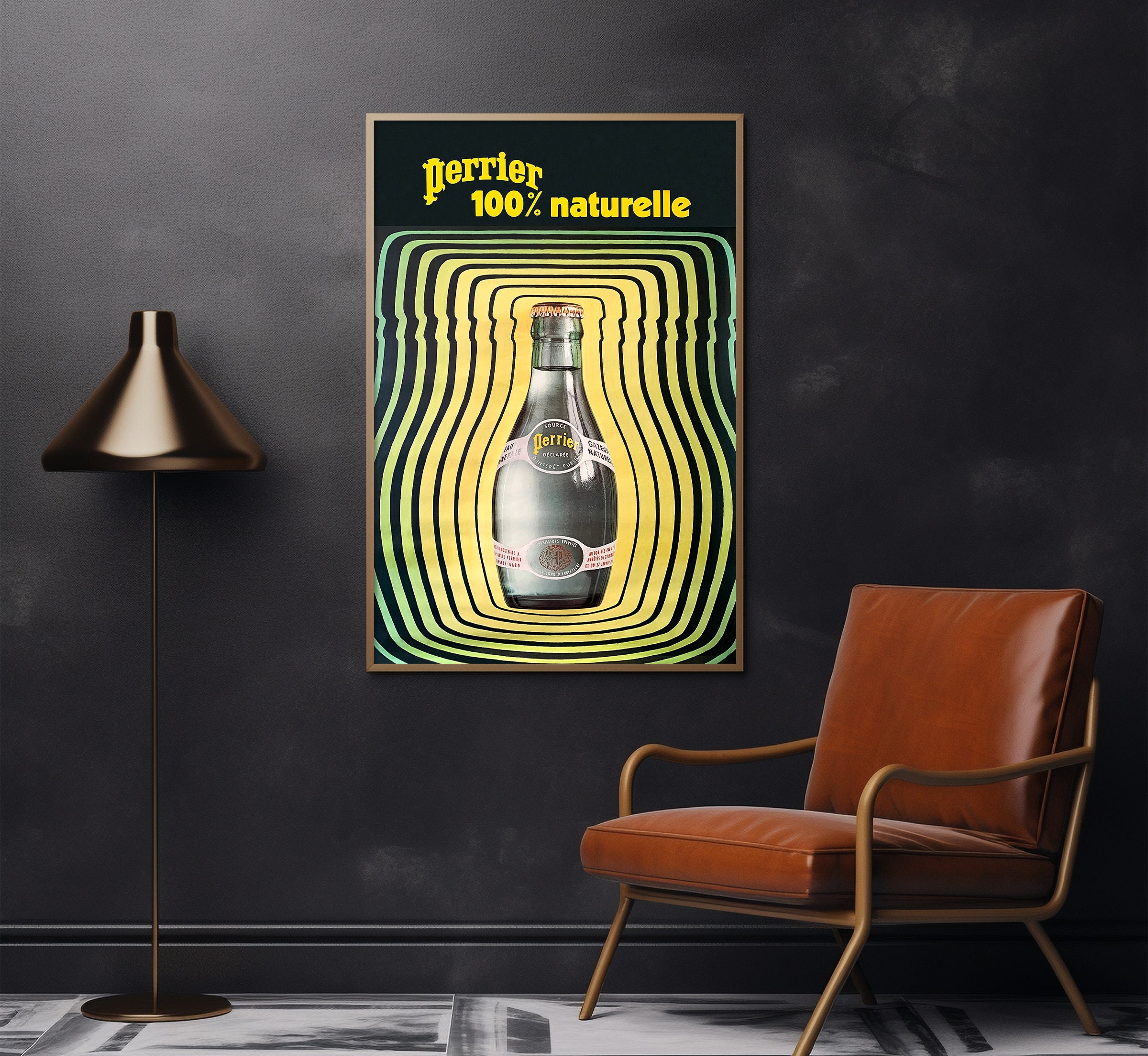 Perrier Poster, Op Art Print, 1970s Optical Illusion
