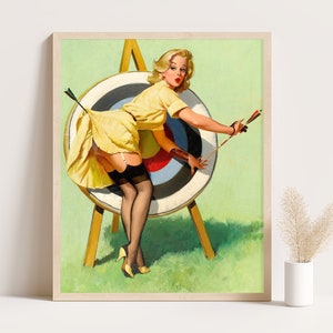 Pin Up Girls Vintage Poster from 1950s | Coquette Room Decor | Sexy Retro Wall Art & Bathroom Decor