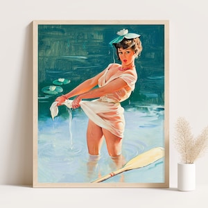Pin Up Girls Vintage Poster from 1950s | Bathroom Print | Coquette Room Decor | Sexy Retro Poster