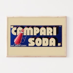 Póster de Campari Soda italiano de la década de 1950 / Publicidad vintage de Campari / Decoración de cocina vintage / Arte de pared extragrande.
