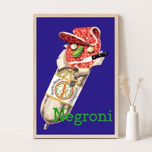 Negroni Salami Vintage Werbeplakat, Vintage Küchendekor, Vintage Wandkunst.