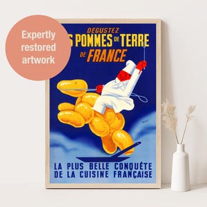 Póster francés antiguo de patatas de R Bleuer: Arte de cocina Art Déco de la década de 1930