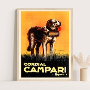 Cordial Campari Poster mit einem Bernhardiner aus den 1920er Jahren von Leonetto Cappiello | Vintage Campari Werbeplakat | Vintage Küchen Deko.