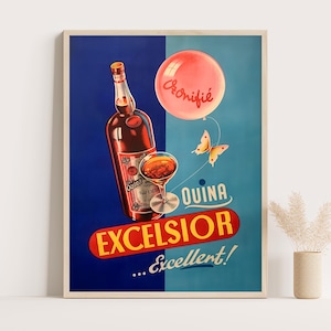 Quina Excelsior Duży Retro Plakat Koktajlowy - Modna Sztuka Ścienna W Stylu Vintage Do Wystroju Kuchni i Baru
