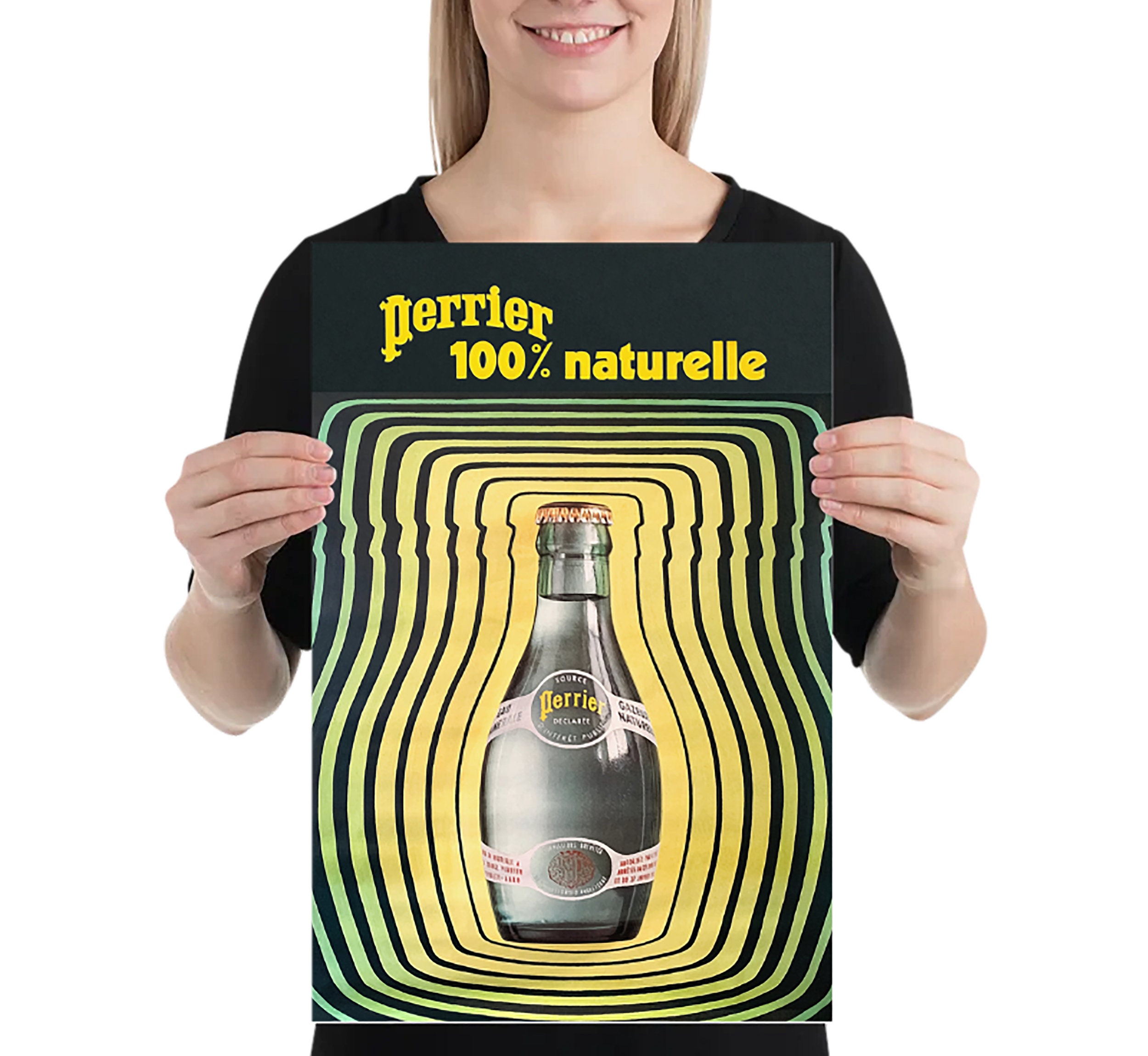 Perrier Poster, Op Art Print, 1970s Optical Illusion