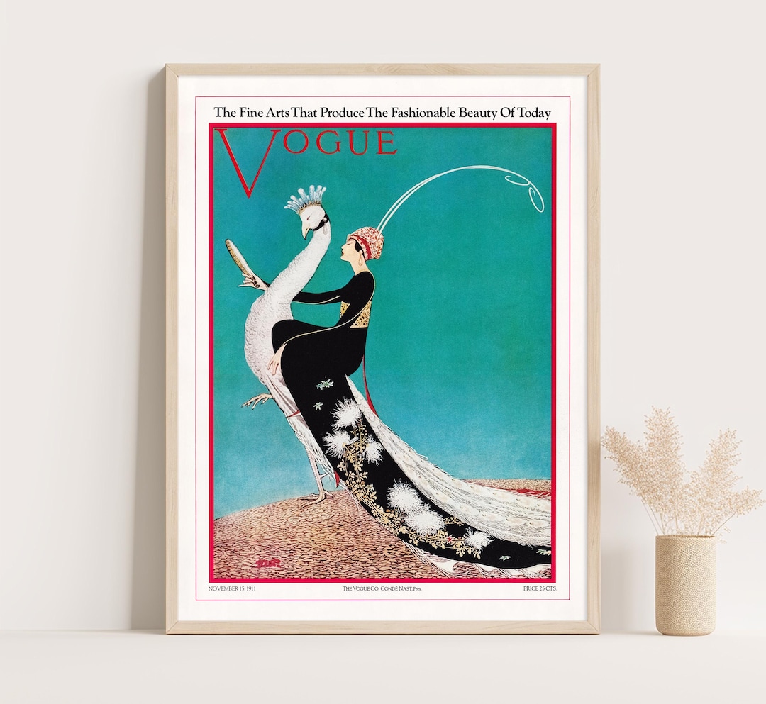 Vogue 1913 Art Nouveau Cover: Woman on Peacock Fashion