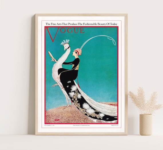 Vogue 1913 Art Nouveau Cover: Woman on Peacock Fashion