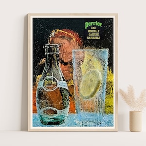 Perrier Poster, Vintage French Ad, 1970s Photography Print, Kitchen & Bar, Pop Art Wall Decor
