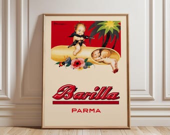 Vintage Barilla Poster: Pasta of Love, Italian Advertising Art Print by Adolfo Busi, 1930