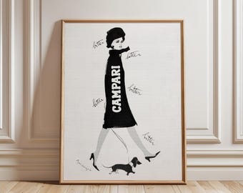Vintage Campari Poster: 1960s Italienische Modeillustration, Dackel Kunstdruck