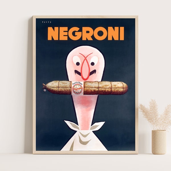 Salami Negroni Vintage Werbeplakat, Vintage Küchendekor, große Wandkunst, bis zu 18x24 Druck.