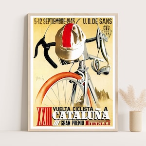 Cartel publicitario vintage Gran Premio Vuelta Ciclista a Cataluña, decoración vintage para salón, impresión de 30 x 40 cm.
