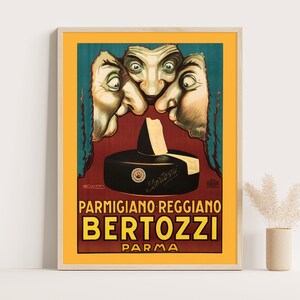 Cartel publicitario vintage de Parmegiano Reggiano / Publicidad de queso vintage / Decoración de cocina vintage / Arte de pared grande / Impresión de hasta 18 x 24.
