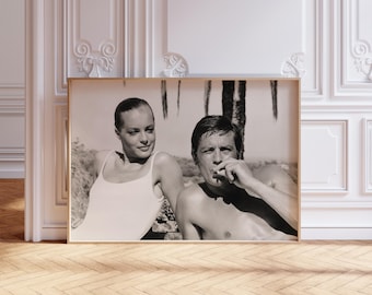 Romy Schneider & Alain Delon 1960s Black and White Wall Art: Vintage Photography Poster