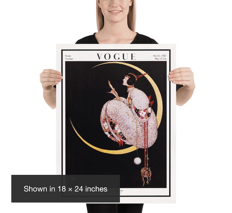Vogue Cover Print: 1917 Art Deco Moonlit Fashion Illustration by George Wolfe Plank 18x24 inches