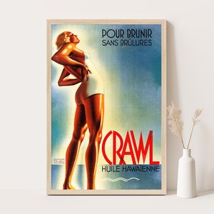 Krabbelbräunungslotion | Vintage Werbeplakat | Vintage Badezimmer Dekor | 30x45cm Poster.