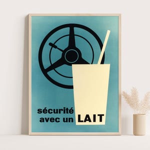 Sécurité Avec Un Lait Verkehrssicherheit Französisches Vintage Werbeplakat | Minimalistisches Design