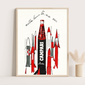 Nella Luna Si Ma Con Campari von Marangolo | Campari Vintage Werbeplakat | Vintage Küchen Dekor | Große Wandkunst.